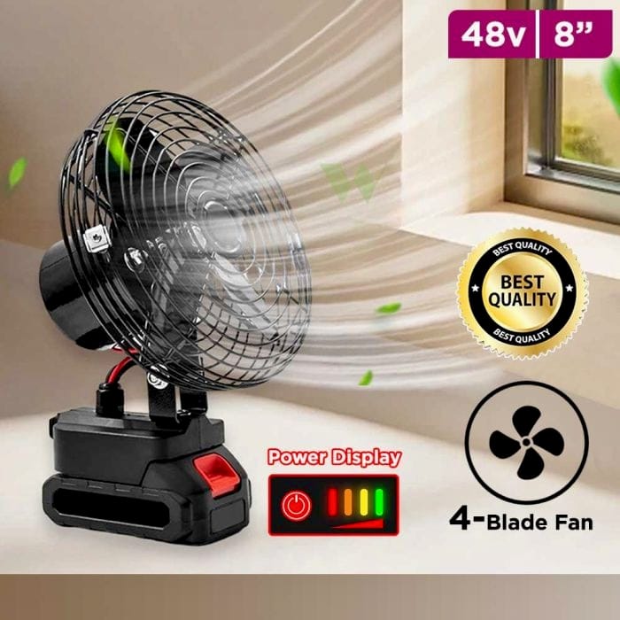 POWERFUL Portable Battery Fan 8″ 48v