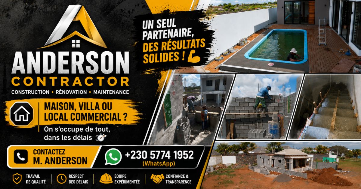 Anderson Contractor / Construction, Rénovation and Maintenance à Maurice